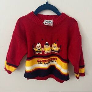 Vtg R&R Kids Red Teddy Bear Sweater Ski Skiing Friends Winter Embroidered Size 2